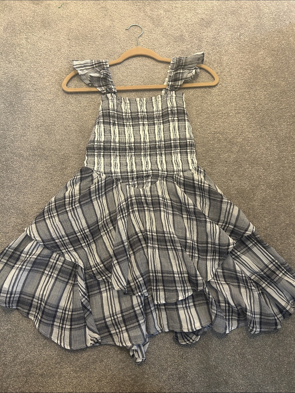 Aerie Plaid Ruffle Sundress - Black & White